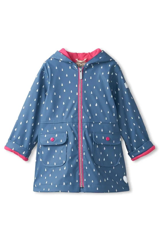 Logo Jackets for Men-Hatley Mini girls Tiny Drops Colour Changing Raincoat, Blue Multi