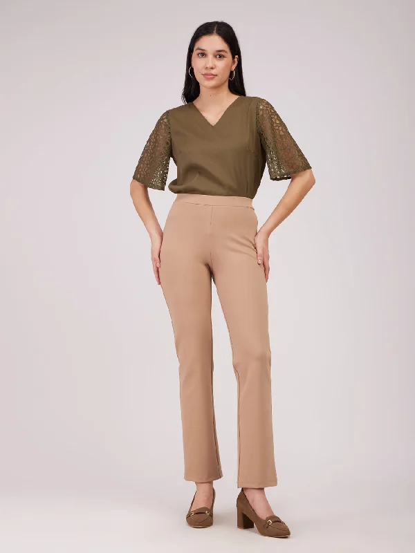 Waterproof Pants for Women-LivIn Bootcut Pants - Beige