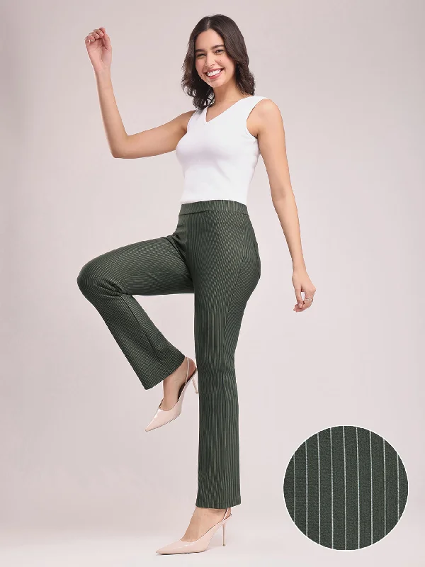 Theater Pants for Women-LivIn Striped Bootcut Pants - Olive