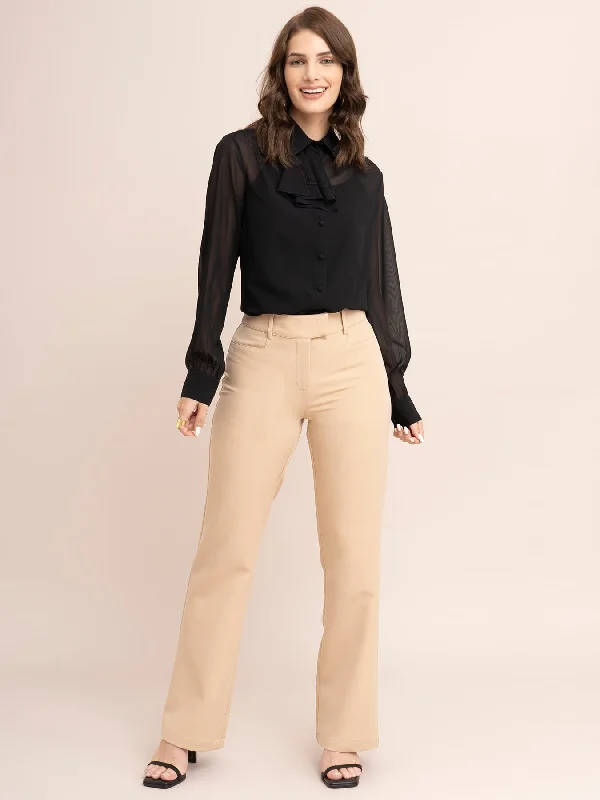 Dance Pants for Women-High Waist Bootcut Pants - Beige