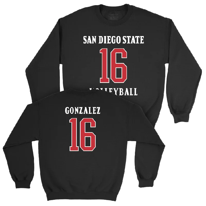 Long Sleeve Zip-Up Sweatshirts-SDSU Women's Volleyball Black Sideline Crew - Sarena Gonzalez #16