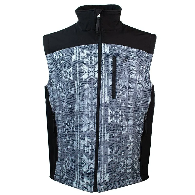 Embroidered Jackets for Men-"Hooey Softshell Vest" Aztec / Charcoal