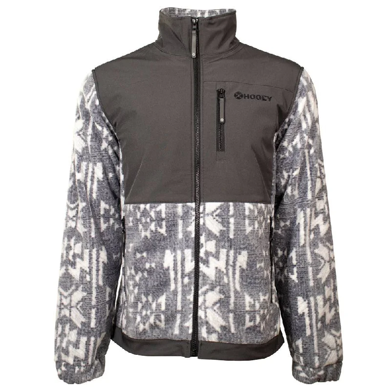 Designer Jackets for Women-"Hooey Tech Fleece Jacket" Charcoal with Aztec