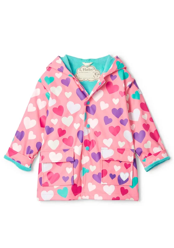 Printed Jackets for Men-Hatley Girl Colourful Hearts Colour Changing Waterproof Raincoat, Pink