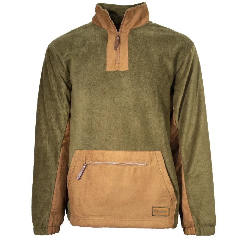 Fashion Jackets for Men-"Hooey Fleece Pullover" Olive/Brown