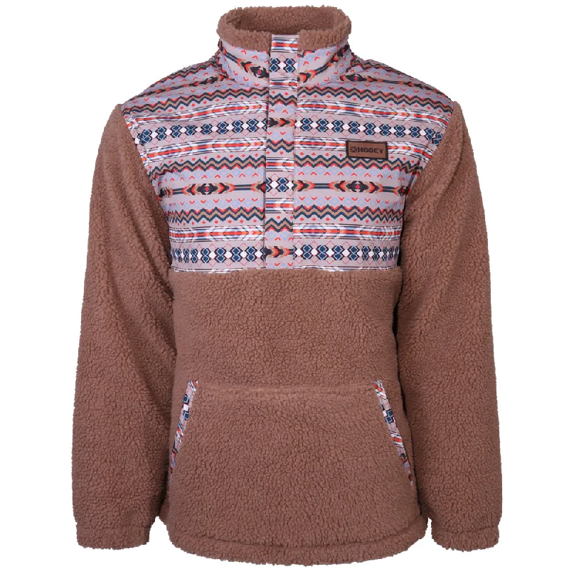 Retro Jackets for Women-"Hooey Sherpa Fleece Pullover" Tan/Aztec