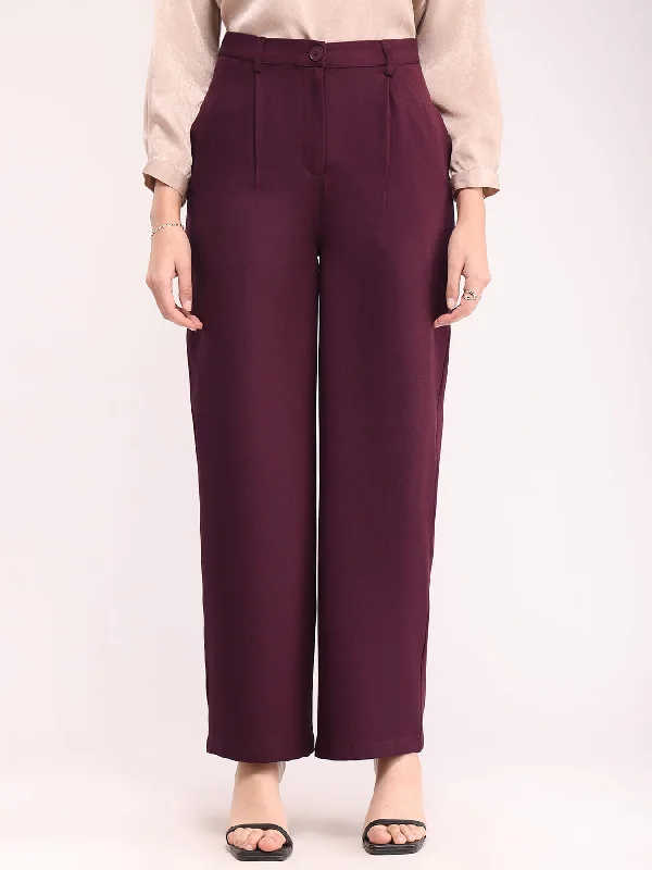 Flared Pants for Women-Wide Leg Trousers - Wine