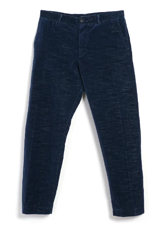 Corduroy Pants for Women-TYGE | Wide Cut Cropped Trousers | Velvet Indigo