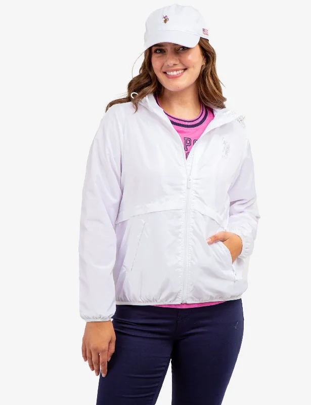 Halloween Jackets for Women-HOODED ZIP FRONT WINDBREAKER