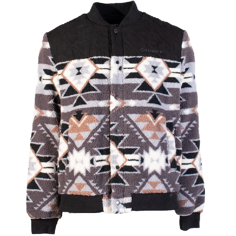 Military Jackets for Women-Hooey Sherpa Bomber Jacket Black/White Aztec