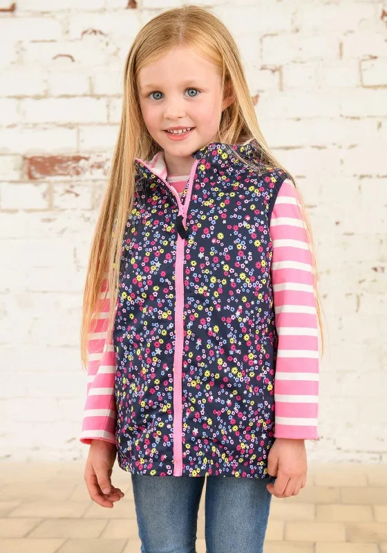 Gym Jackets for Women-Little Lighthouse Girl Alex Floral Print Waterproof Gilet, Navy