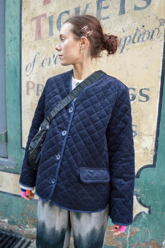 Spring Jackets for Women-Indi & Cold Quilted Navy Corduroy Jacket