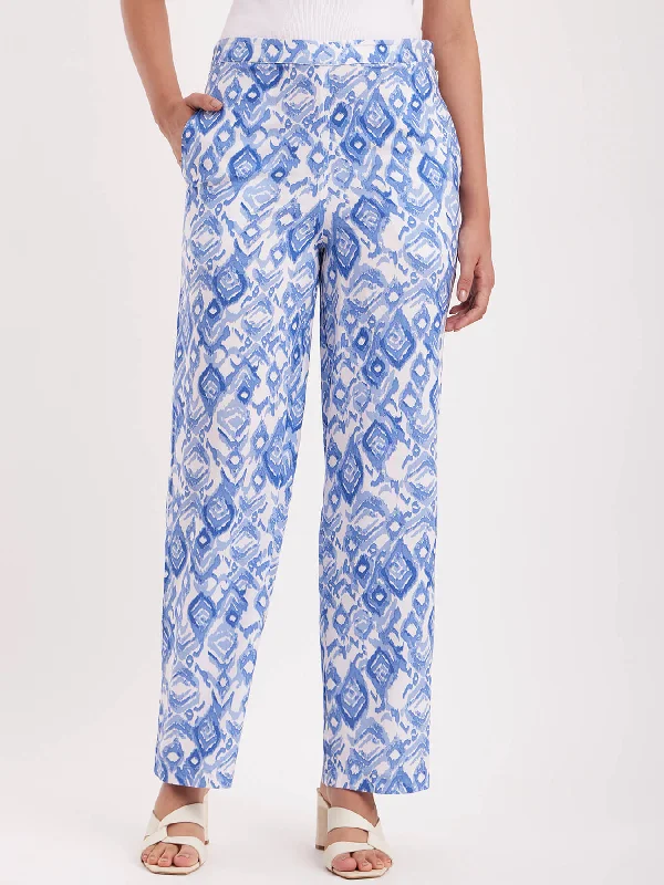 Insulated Pants for Men-Abstract Print Wide Leg Trousers - White And Blue