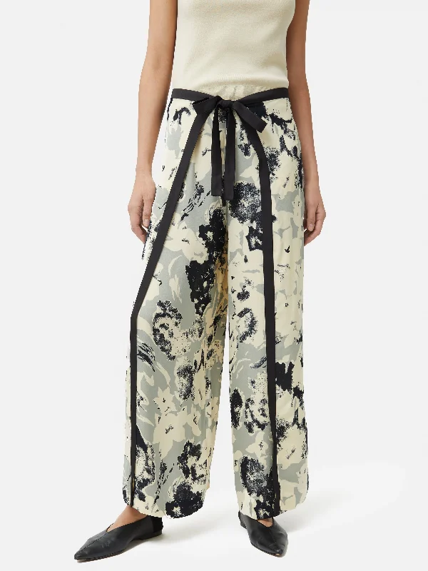 Dress Pants for Women-Floral Echo Wrap Trouser | Grey