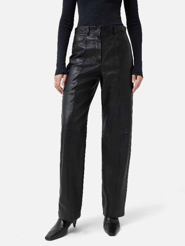 Stage Wear Pants for Women-Beck Leather Wide Leg Trouser | Black