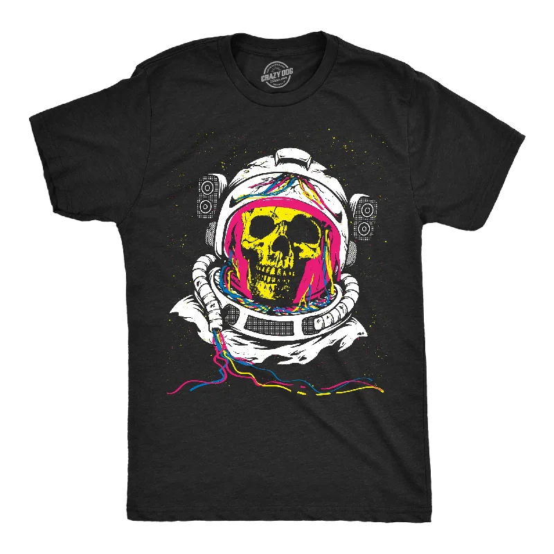 Striped T-Shirt for Men-Rainbow Astronaut Skull Men's T Shirt