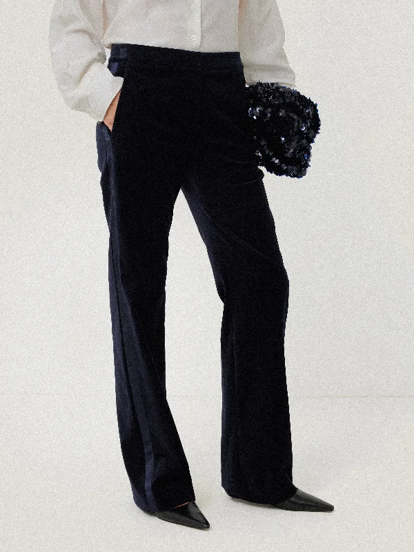 Slim Fit Pants for Women-Mason Velvet Trouser | Navy