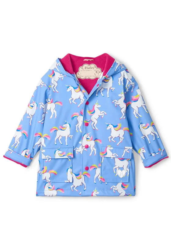 Printed Jackets for Women-Hatley Girl Unicorn Sky Dance Waterproof Raincoat, Lilac