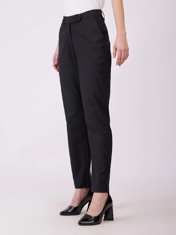 Fleece Lined Pants for Women-Straight Fit Trousers - Black