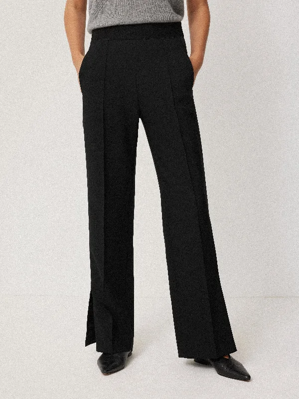 Travel Pants for Women-Crepe Split Hem Jogger | Black