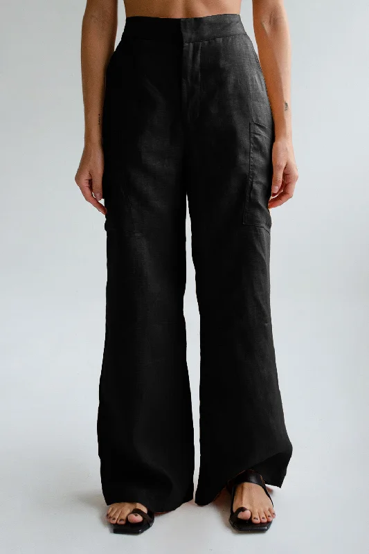 Leather Pants for Women-Carpenter Linen Pant - Black