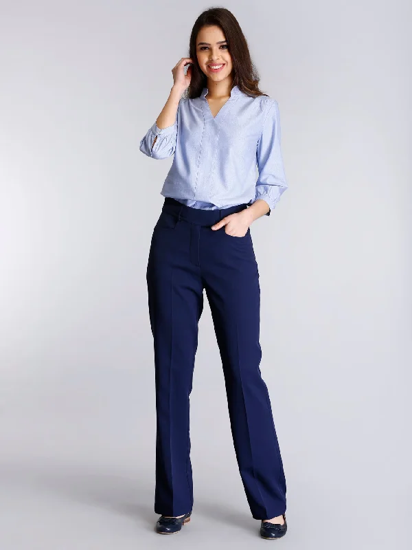 Formal Pants for Women-High Waist Pants - Navy