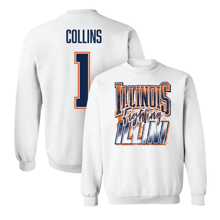 Long Sleeve Baggy Shirts-White Illinois Graphic Crew - Kennedy Collins #1