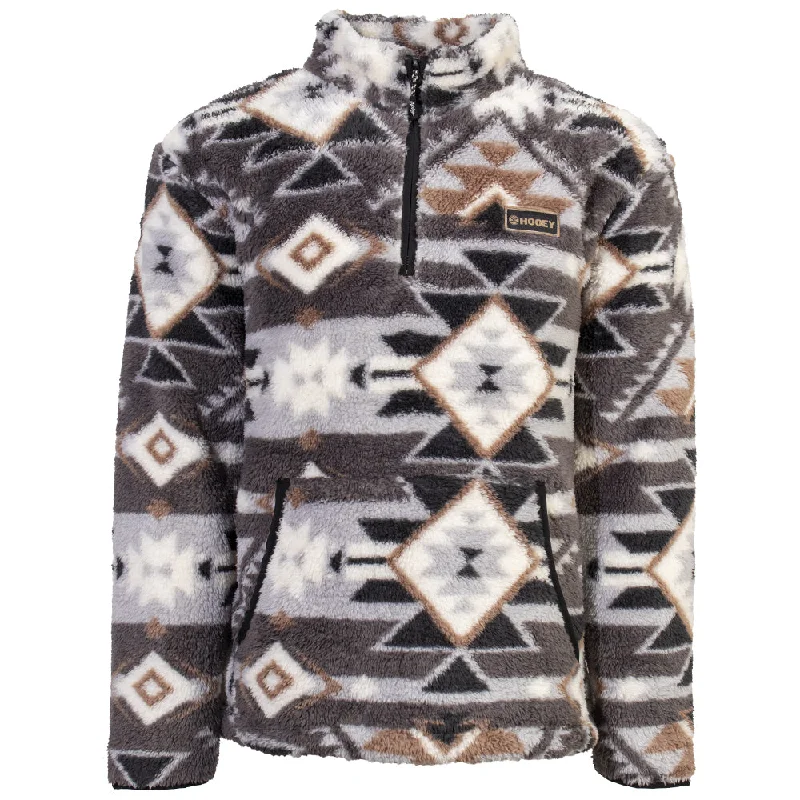 Trendy Jackets for Men-"Hooey Fleece Pullover" Grey/Aztec