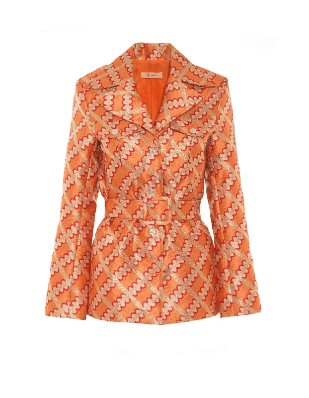 Edgy Jackets for Women-Lucille Pale Ginger Check Jacquard Jacket