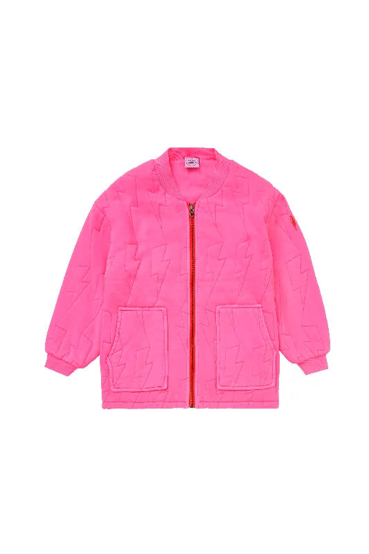 Summer Jackets for Women-Kids Neon Pink Organic Cotton Quilted Lightning Bolt Jacket