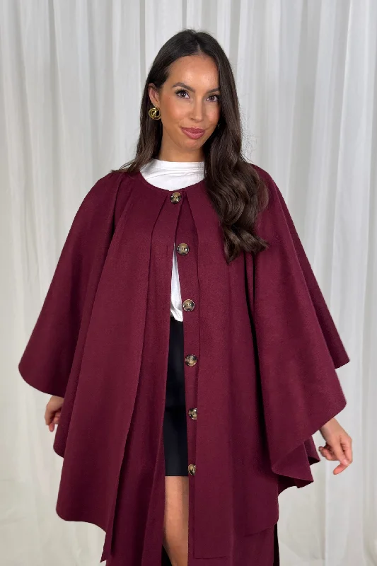 Lightweight Jackets for Men-Indie Cape Overlay Coat In Wine