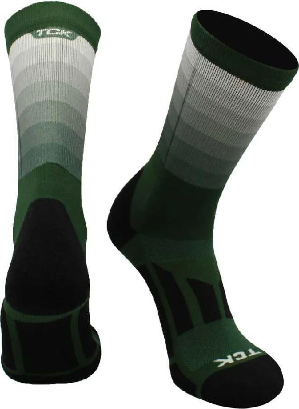 Luxury Sock for Women-TCK Fade Sublimated Crew Socks - Dark Green White