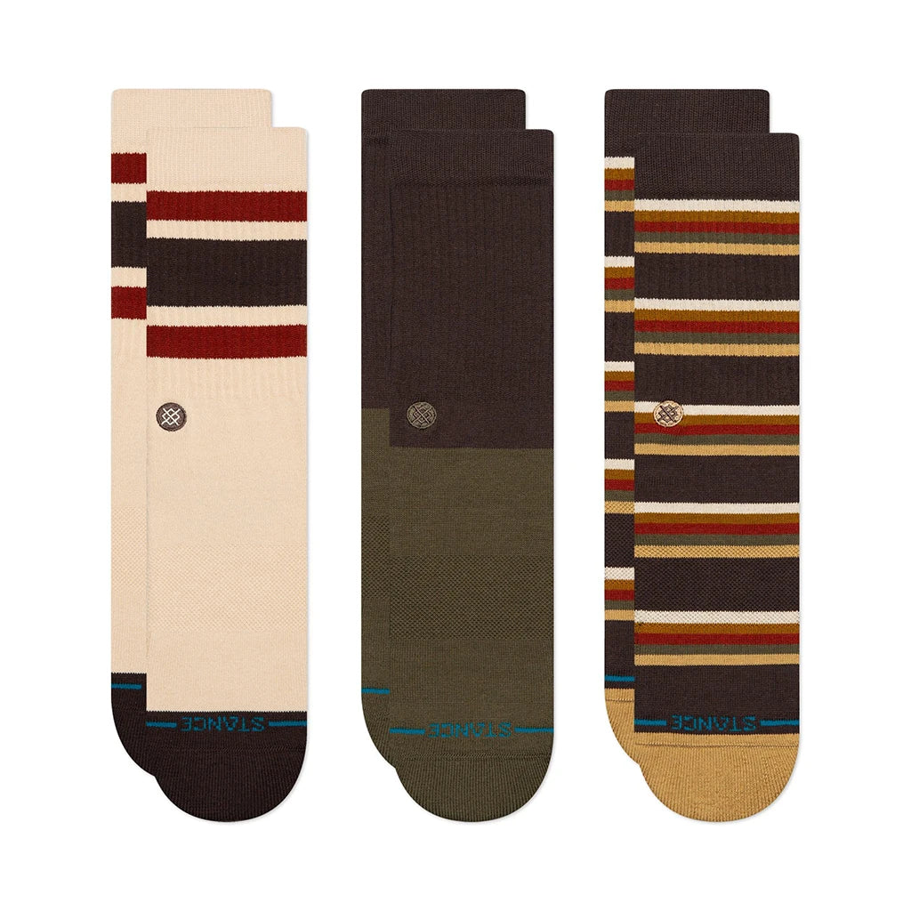 Basketball Sock for Men-Stance Mill House 3 Pack Crew Socks - Dark Brown