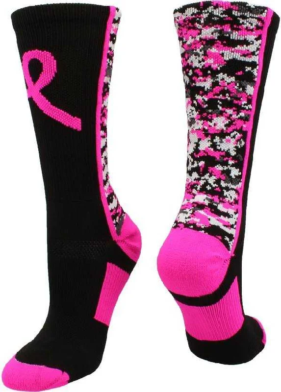 Colorful Sock for Women-TCK Digital Camo Aware Breast Cancer Ribbon Crew Socks