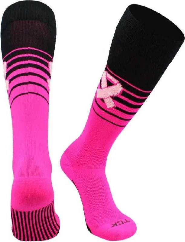 Halloween Sock for Men-TCK Elite Breaker Aware Breast Cancer Awareness Knee High Socks - Black Hot Pink