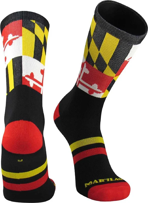 Handmade Sock for Men-TCK Flag Maryland v3 Crew Socks - Black Gold White Scarlet