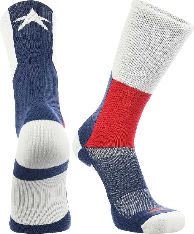 Hand Knitted Sock for Women-TCK Flag Texas Crew Socks - Red White Blue