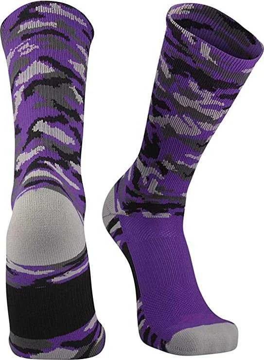 Knee High Sock for Men-TCK Woodland Camo Crew Socks - Purple Camo