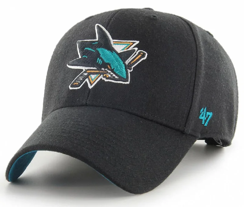 Sun Hat for Women-San Jose Sharks 47 Brand MVP Black Ballpark NHL Team Snapback Cap