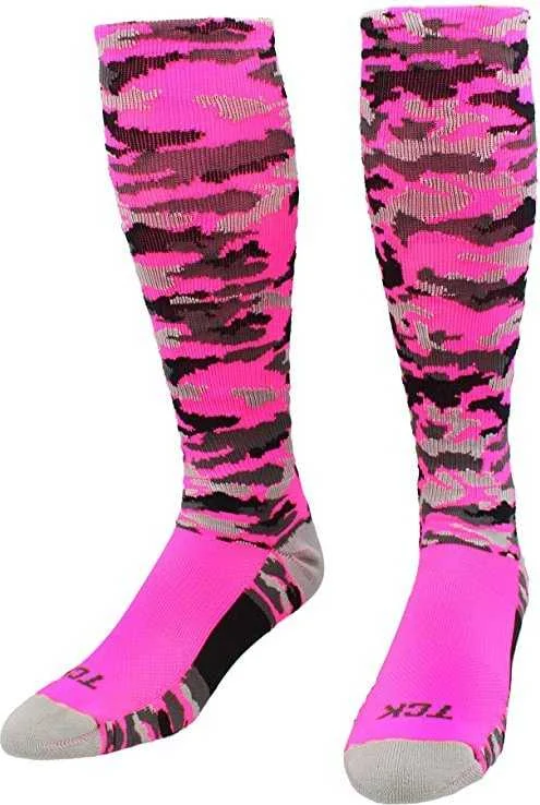 Thigh High Sock for Women-TCK Woodland Camo Knee High Socks - Hot Pink Camo