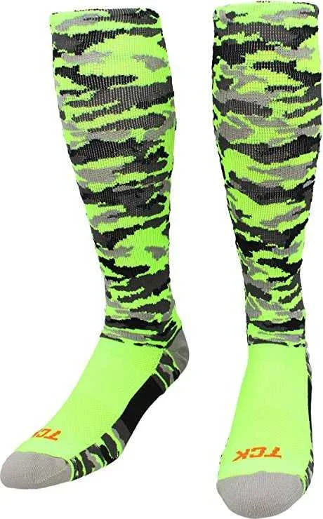 Compression Sock for Women-TCK Woodland Camo Knee High Socks - Neon Green Camo