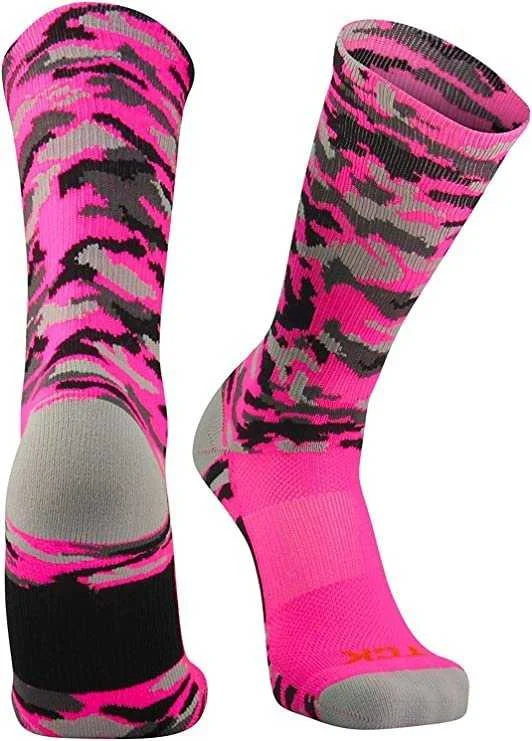 Mid-Calf Sock for Women-TCK Woodland Camo Crew Socks - Hot Pink Camo