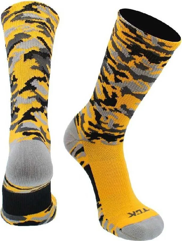 Mid-Calf Sock for Men-TCK Woodland Camo Crew Socks - Gold Camo