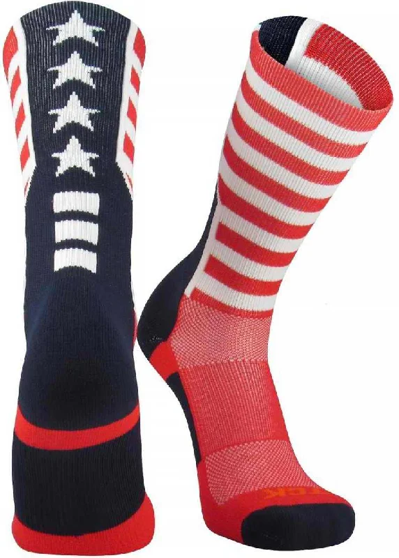 Fishnet Sock for Women-TCK Flag USA Crew Socks - Red White Navy