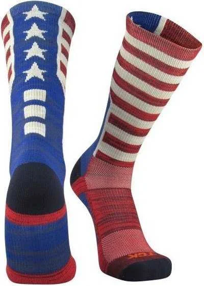 Breathable Sock for Men-TCK USA Old Glory Crew Socks - Scarlet Royal White