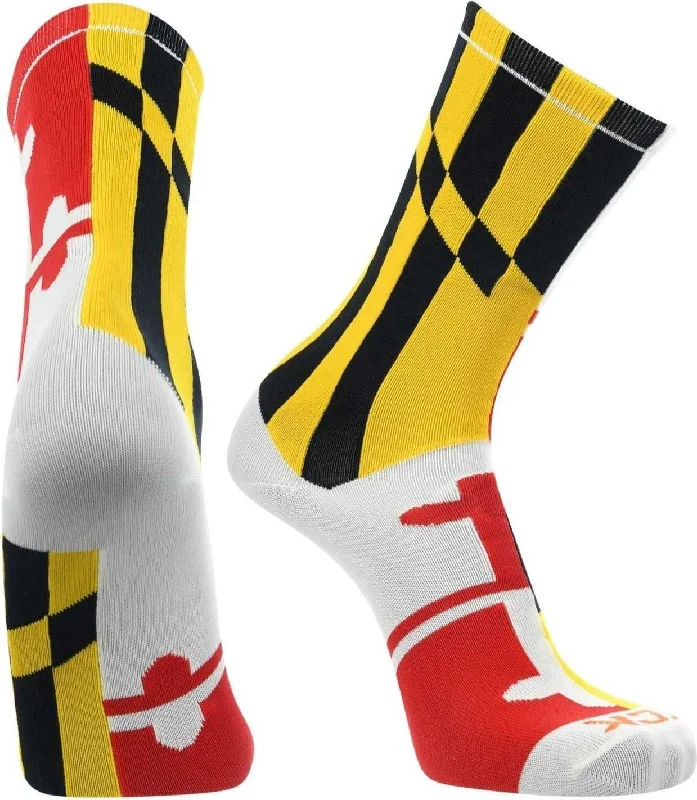 Designer Sock for Women-TCK Flag Maryland v1 Crew Socks - Black Gold Scarlet White