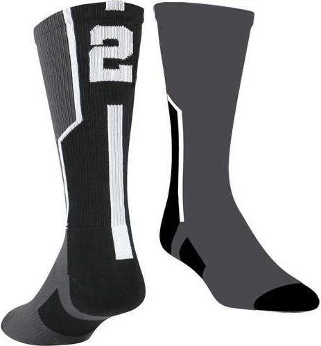 Dance Sock for Women-TCK Player ID Number Single Crew Sock (NOT a Pair) - Gray Bk Wh