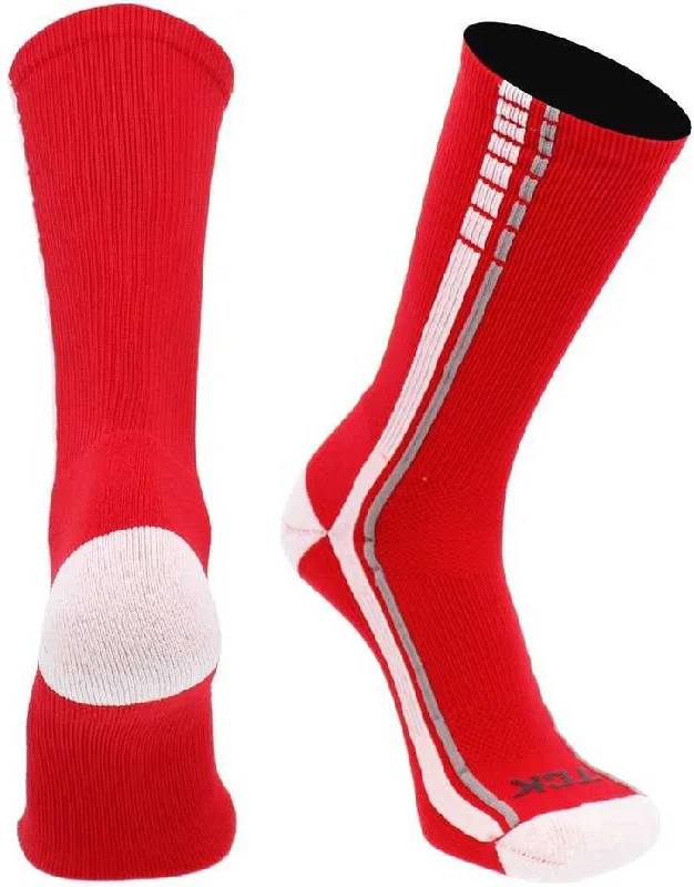 Organic Cotton Sock for Women-TCK Turbo Crew Socks - Scarlet White Gray