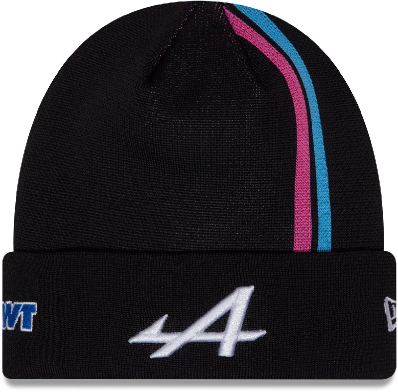 Leather Hat for Women-Alpine F1 New Era Pierre Gasly Stripe Knit Beanie