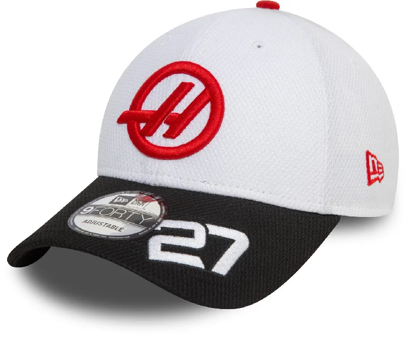 Panama Hat for Women-Haas F1 Team New Era 9Forty Driver Nico Hulkenberg White/Black Team Cap